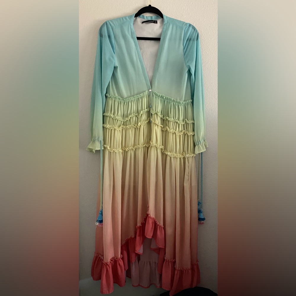 Linjia Shop Maxi Dress Pastel Rainbow Ombré tropical Resort Beach Boho